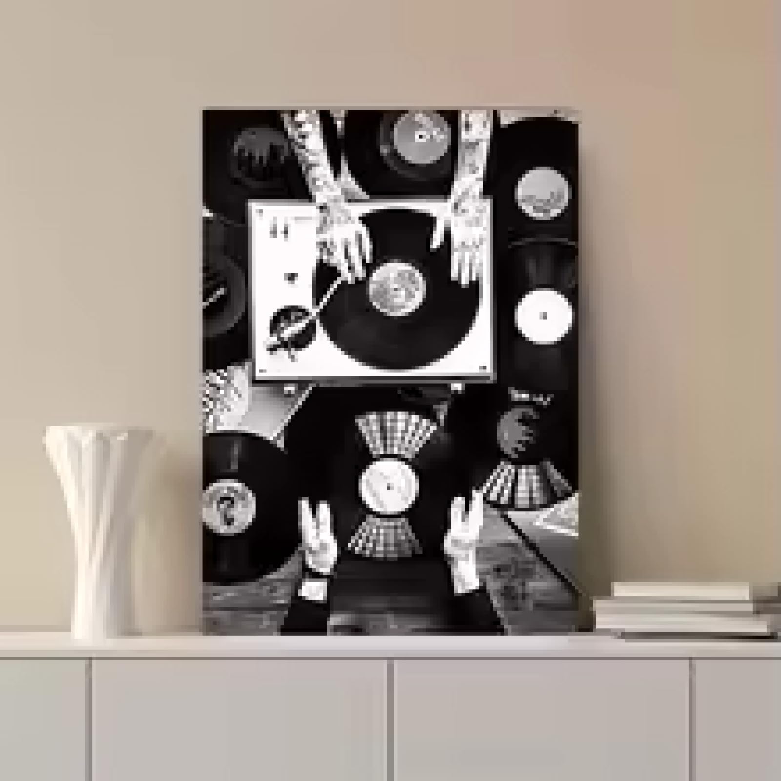 HIPWST Prosta sztuka ścienna czarno-biała vintage płyty winylowe HD płótno drukowane plakaty dom salon sypialnia dekoracja 80 x 120 cm bez ramy