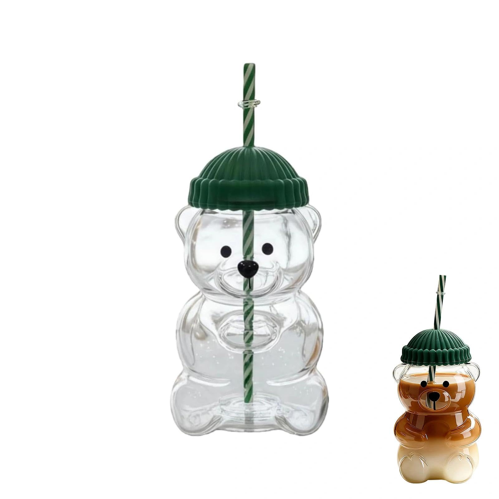 Zhixan Bear Glass Cup, 20oz Borosilicate Glass Tumbler Straw Lid