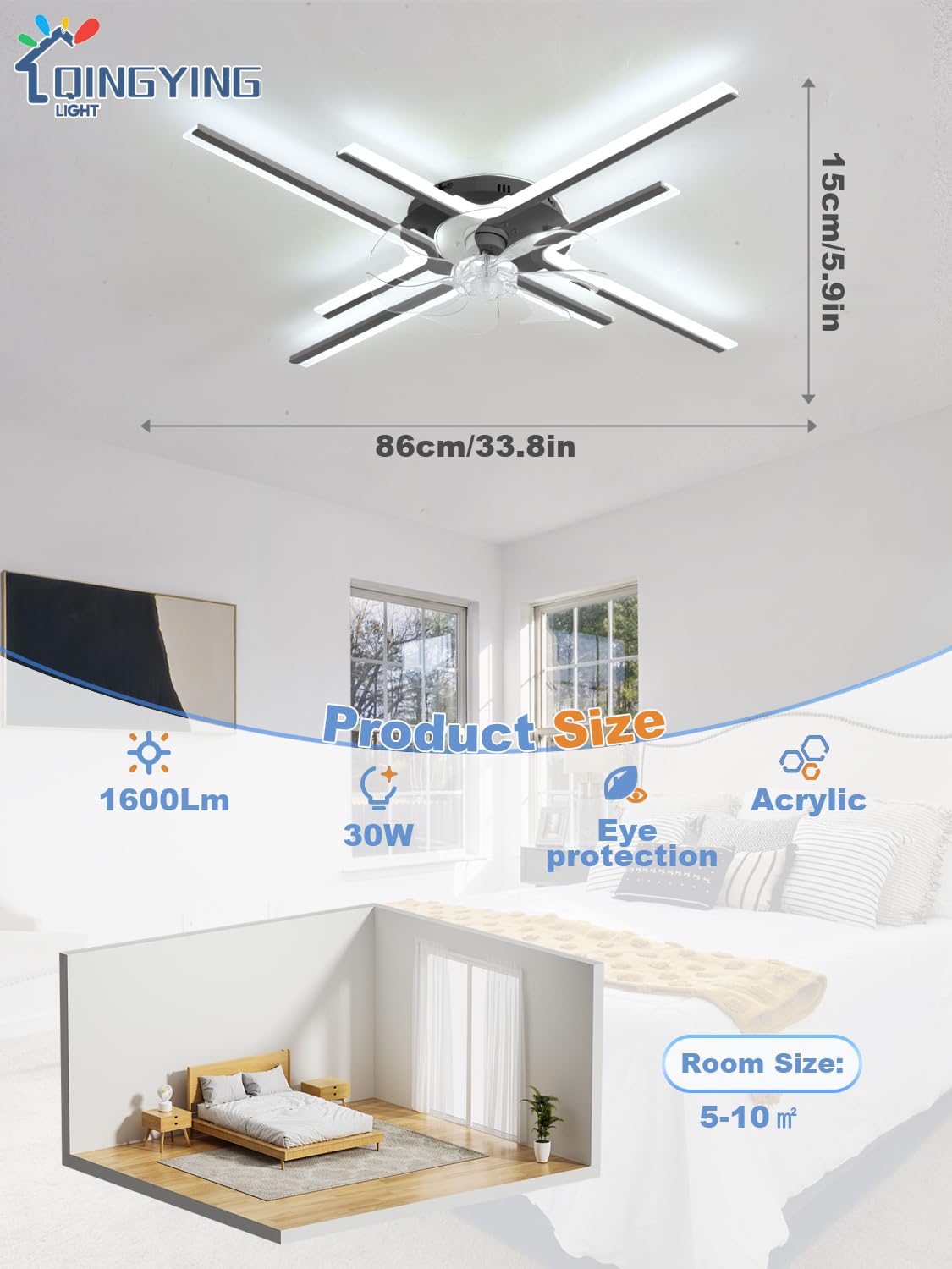 Moderno Lampadario Ventilatore Con App Telecomando, Ventola Soffitto Con Luce Reversibile 6 Velocità DC, Lampada Con Pale Ventilatore Dimmerabile LED Per Camere Da Letto E Soggiorni-Black||4 Heads