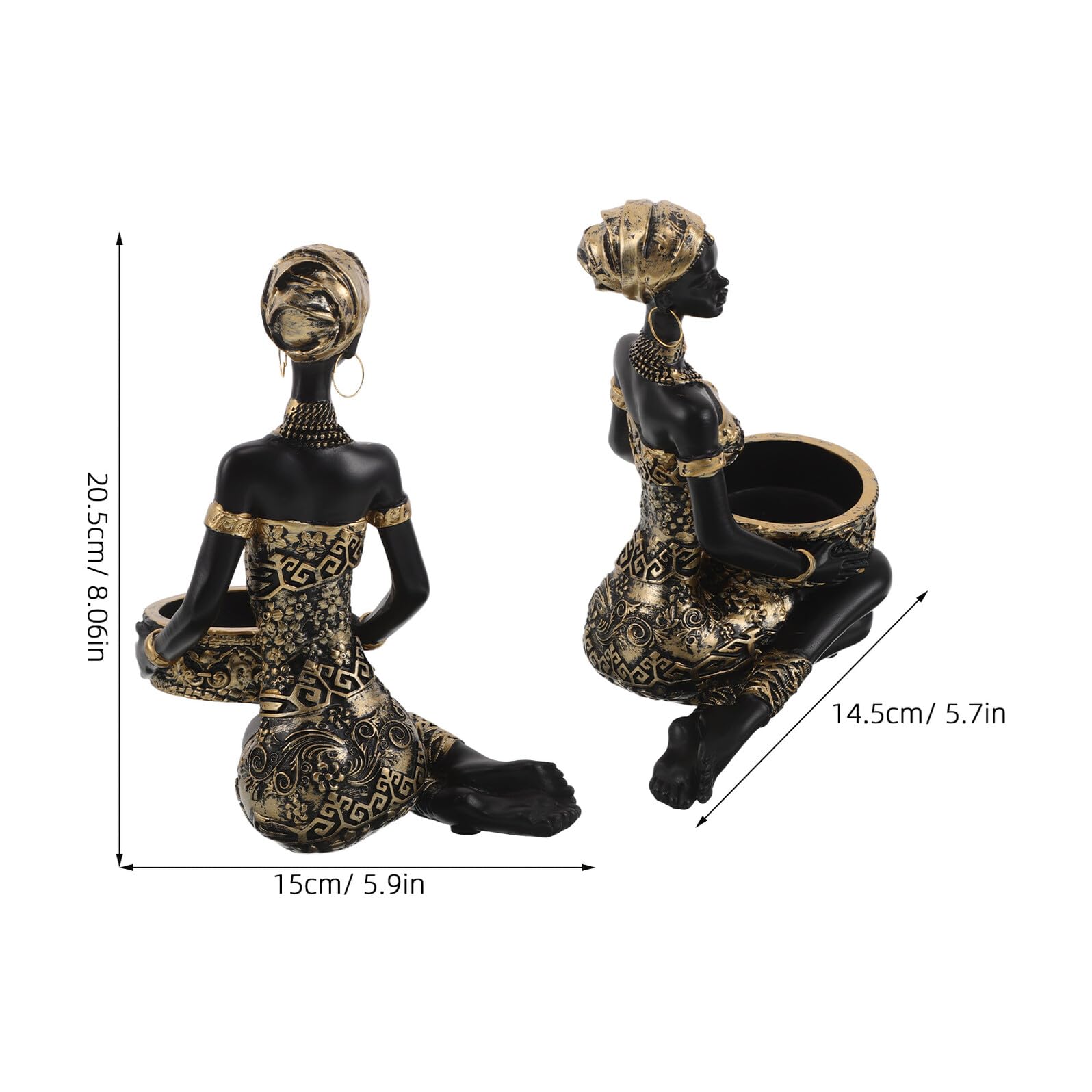 TOYANDONA Bandeja para Joyas y Organizador de Tocador de Resina Figura de Mujer Africana, Soporte Decorativo para Accesorios y Pendientes, Bandeja Pequeña para Almacenamiento en Hogar