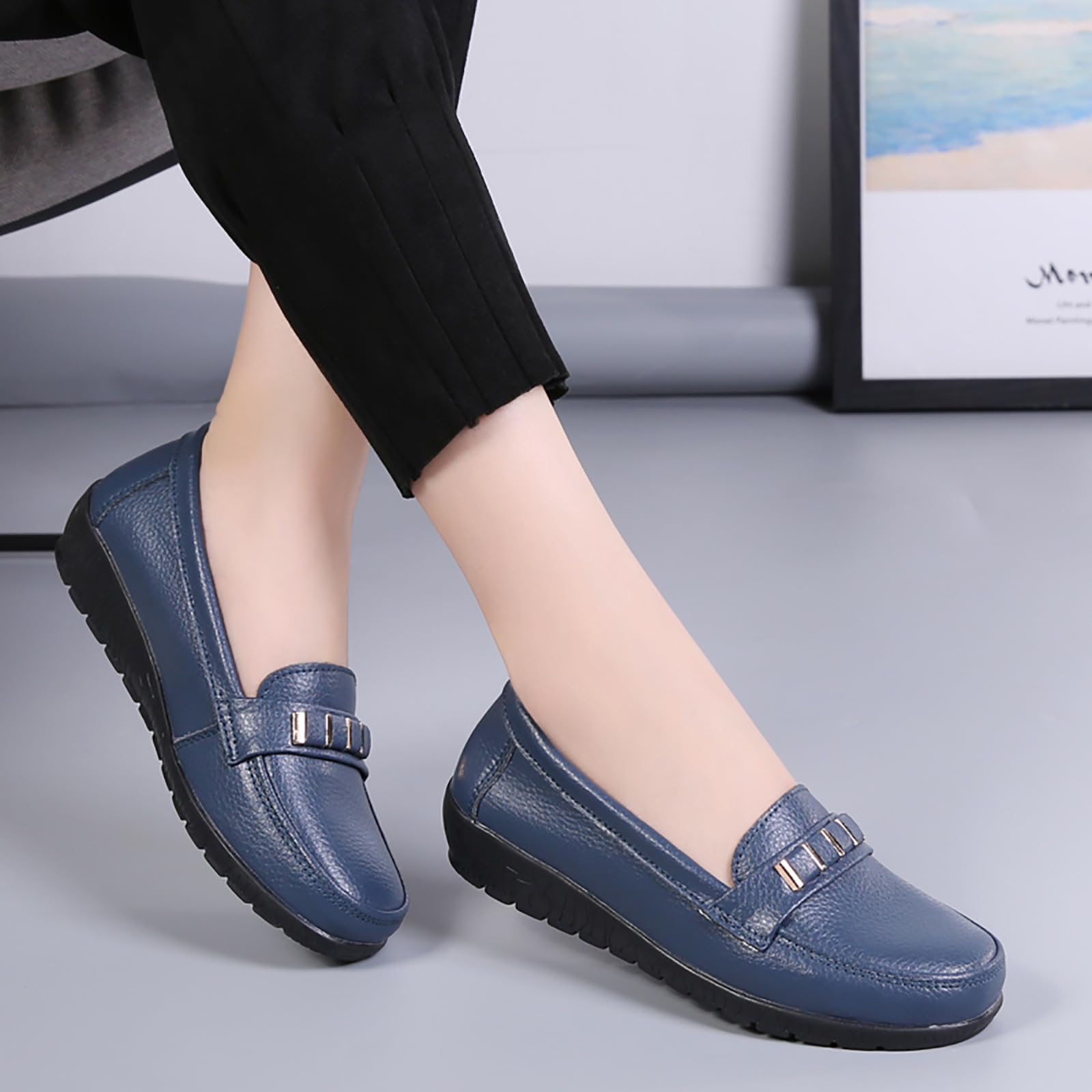 Sunporx Mujeres Confort Cuero Mocasines Mocasines De Conducir Zapato con Arco Soporte Caminar Oficina Transpirable