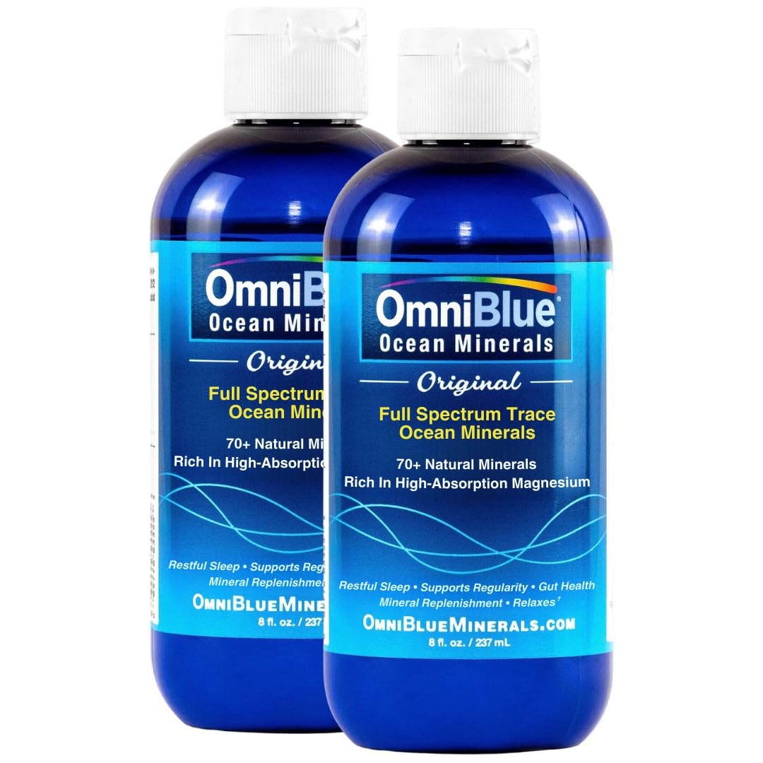 OmniBlue Ocean Minerals - 70+ Trace Minerals & Liquid Magnesium - Potassium, Chloride- Low Sodium - Natural Support for Sleep, Digestion, Regularity, Hydration & Electrolyte Balance (2-Pack 8oz) 8 Fl Oz (Pack of 2) 16