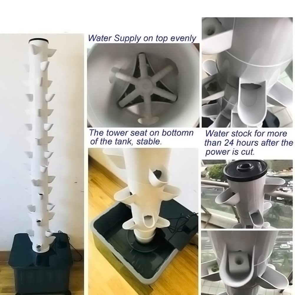 Torre hidropónica de 15 pisos y 45 orificios, sistema de cultivo acuapónico, kit de cultivo aeropónico de torre de jardín para hierbas, frutas y verduras con bomba hidratante, adaptador, macetas de