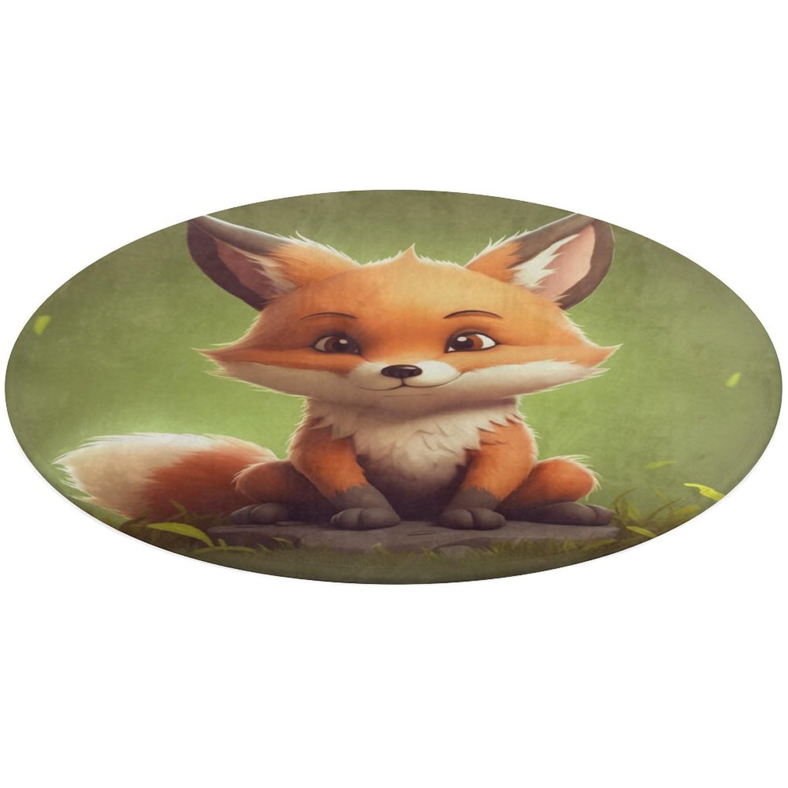 Cute Little Fox Door Mat Absorbent Coral Velvet Bath Mats Non-Slip Indoor Outdoor Mat Round Welcome Mat Washable Door Rug for Entryway Doormats