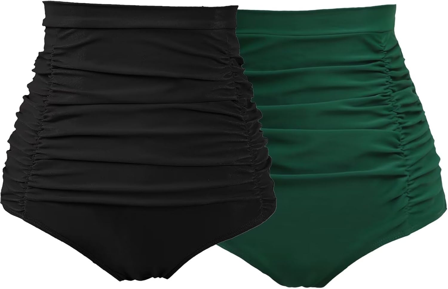 COCOPEAR Women's Ruched High Waisted Bikini Bottom Retro Vintage Swim Short Tankinis 5X-Large Black+green