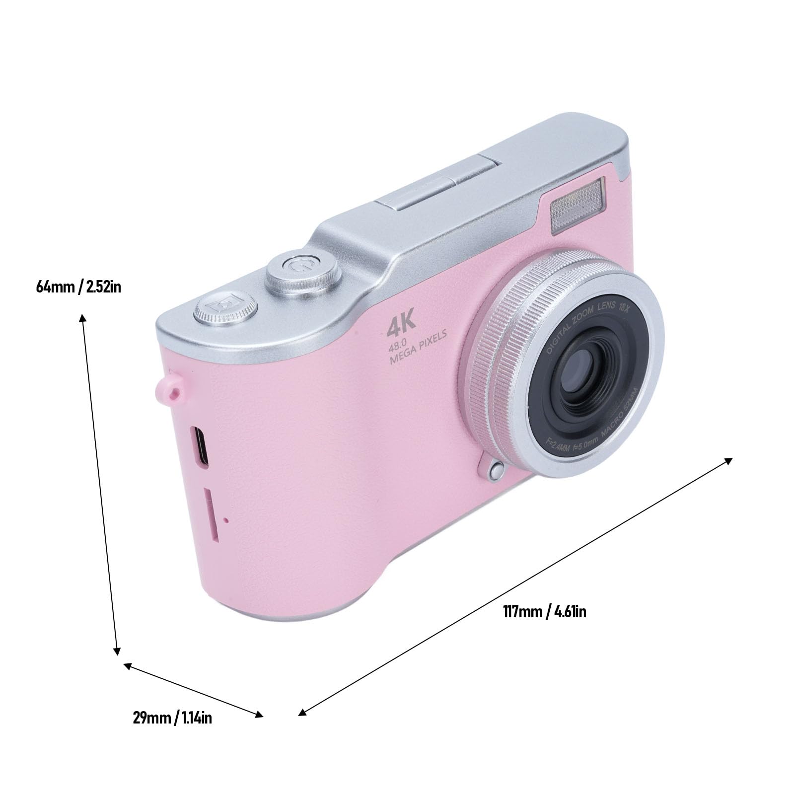 Fotocamera Fotografica Digitale 1080p 48mp da 2,4 Pollici HD Display 8x Videocamera Zoom Elettronica per Fotografia Esterna (Roseo)