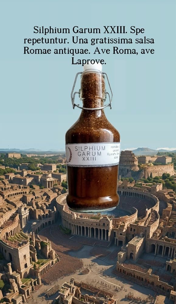 Silphium Garum X remake of ancient Roman sauce 500 ml. Sauce à base d'un mélange de chilias sélectionnés, de fennel, d'épices, fleur d'sel, vinegar, asa foetida