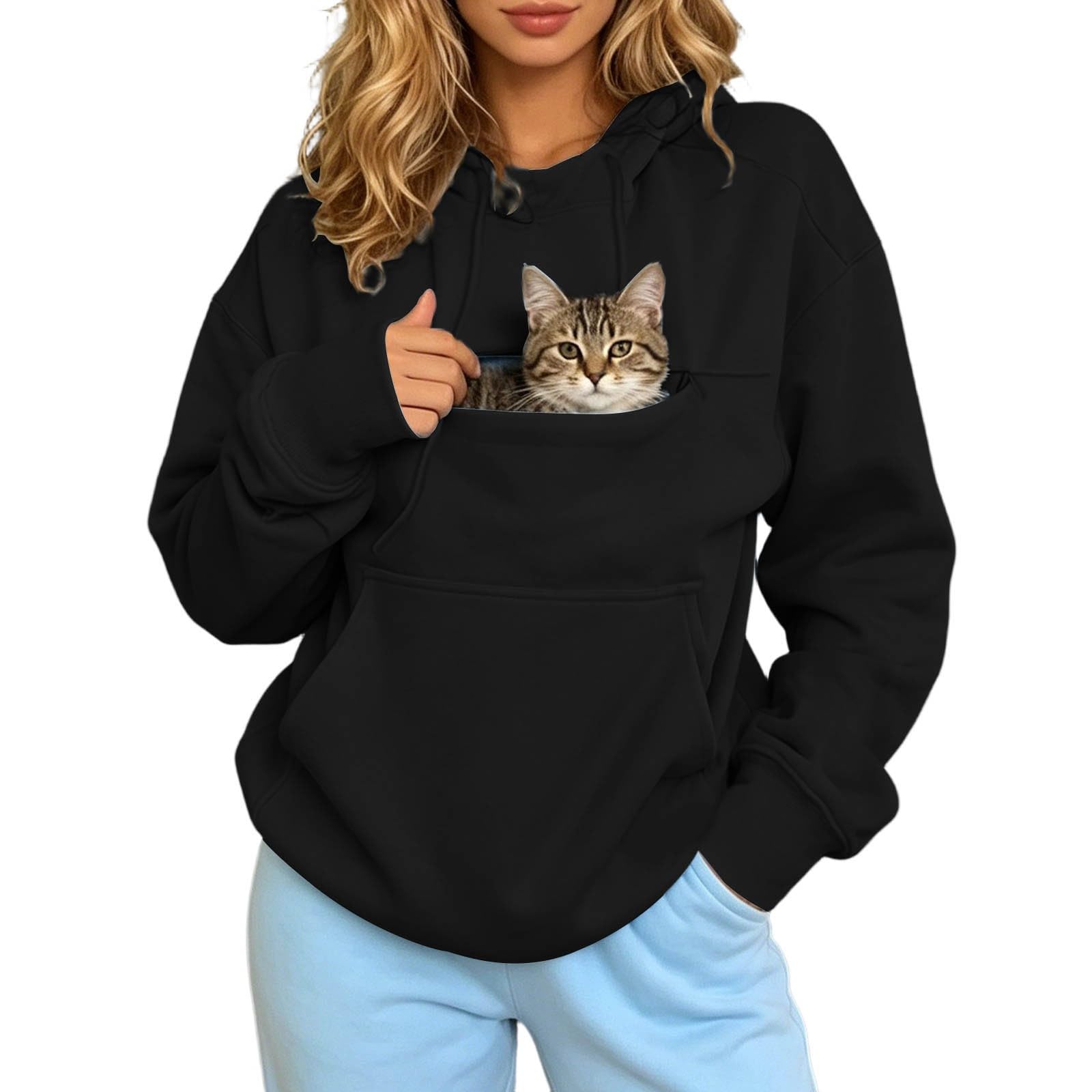 Sweat à capuche poche chat vêtement manches longues pull transport chien