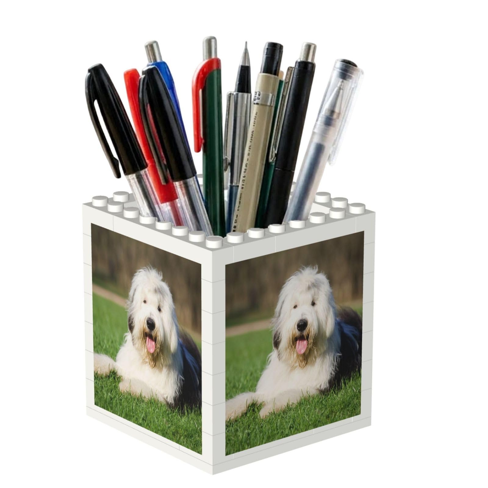 Poadnly Old English Sheepdog Dog, Pen Pot Pencil Holder for Office Home School, Compact Desk Organiser for Office Stationery
