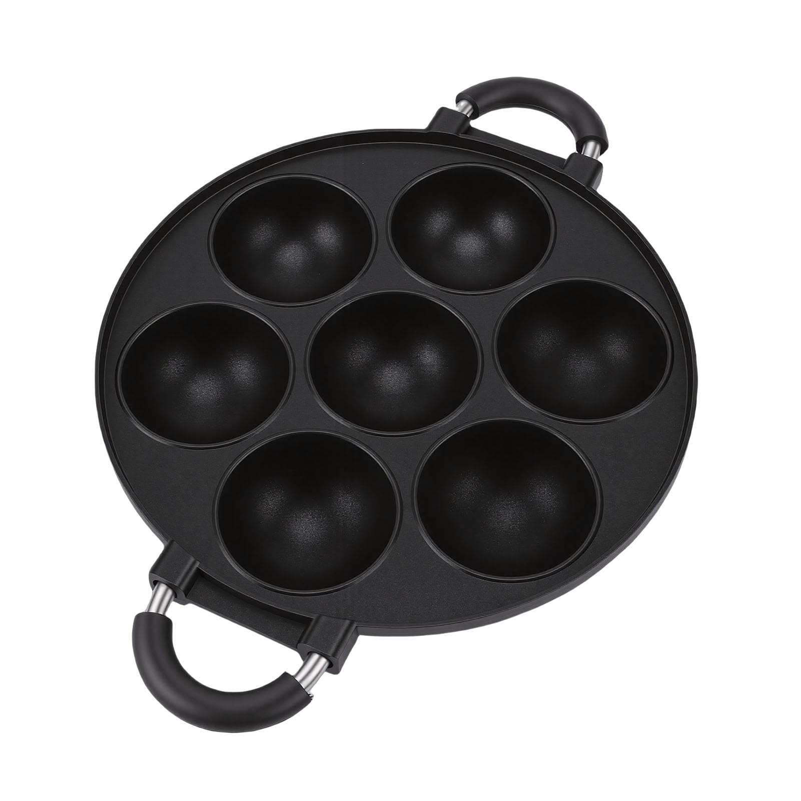 Dpofirs Grande Poêle à Griller Takoyaki, Poêle Antiadhésive à 7 Trous en Alliage d'aluminium pour Boulettes de Viande de Poulpe et Crêpes aux œufs, Double Poignées pour la Cuisson et la Cuisson sur