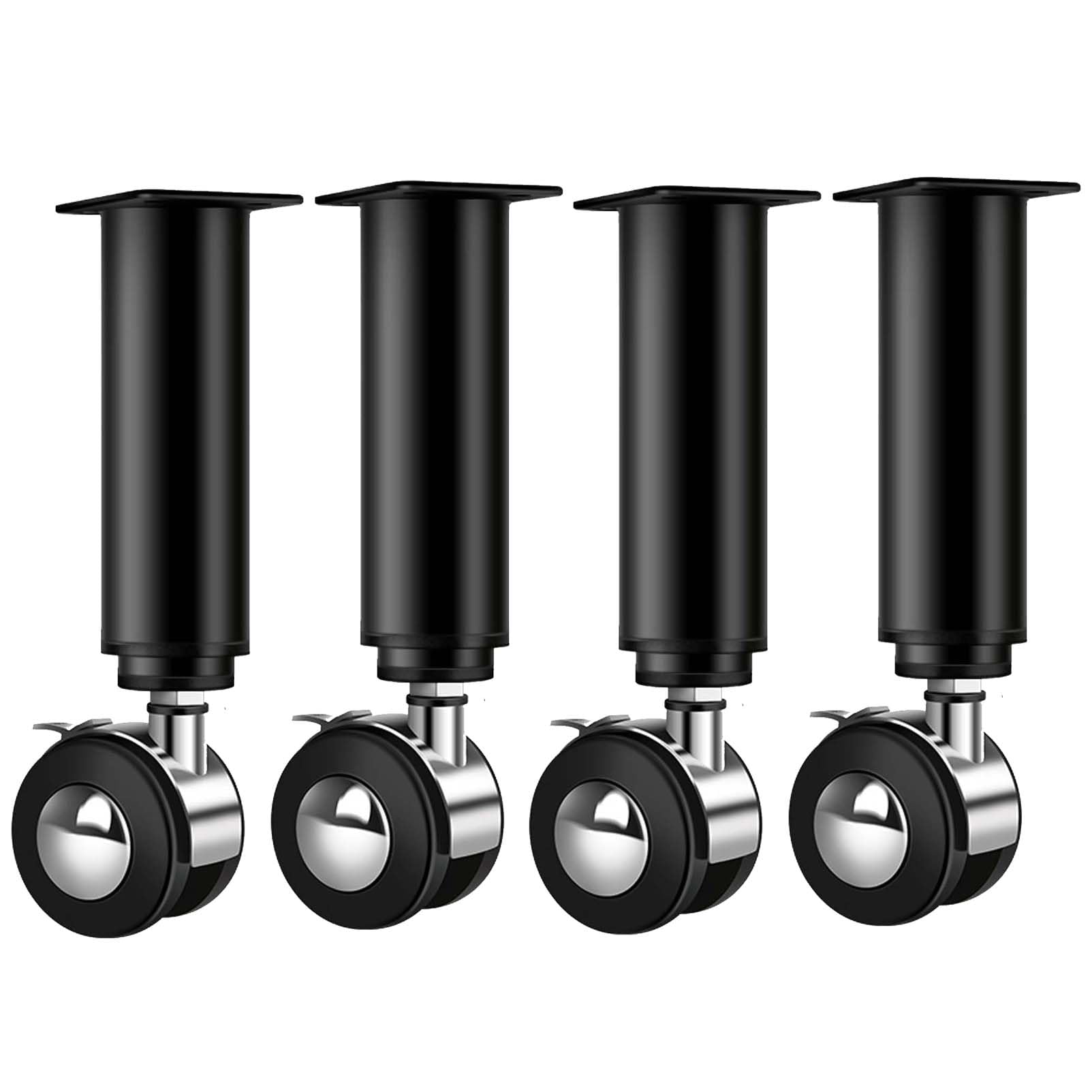 Patas Ajustables para Muebles, Ruedas Giratorias con Freno Frenos Metal Patas para Muebles Cocina Cama Sofá Mesa Estantes Patas Repuesto para Escritorio/Gabinete (12-18cm,4 Pcs-Black)