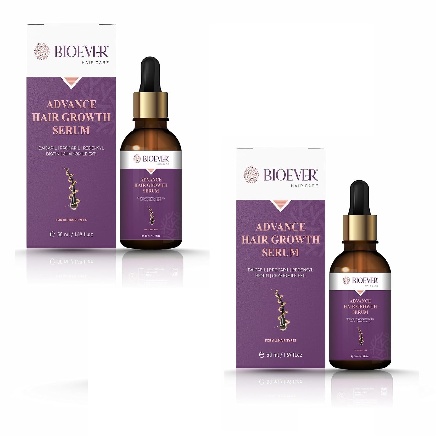 Bioever Advanced Hair Serum - Redensyl, Baicapil, Procapil, Biotin | Reactivate Hair Cells, Boost Density | Paraben & Sulfate Free | Hair Fall Control Serum for Men and Women - (Pack of 2-50ml Each)