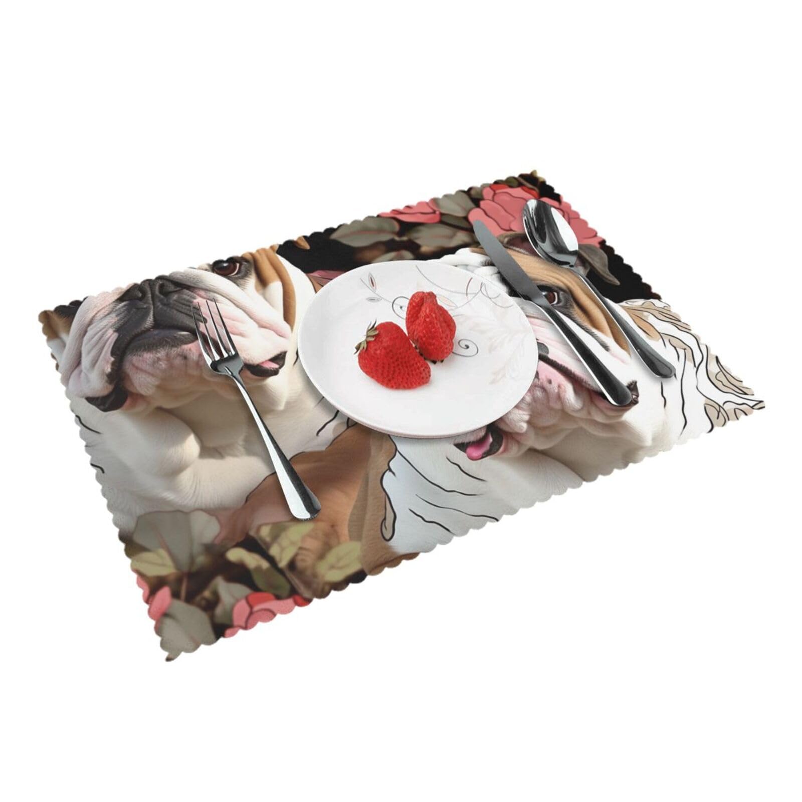 English Bulldogs Printed Placemat Heat Resistant Place Mats Set of 4 PCS Washable Kitchen Table Mats, 12x18 Inch