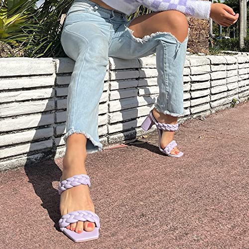 GENSHUO High Chunky Heels for Women Fashion Comfort Slip on Square Open Toe Block Heel Sandals Two Strap Backless Mules2