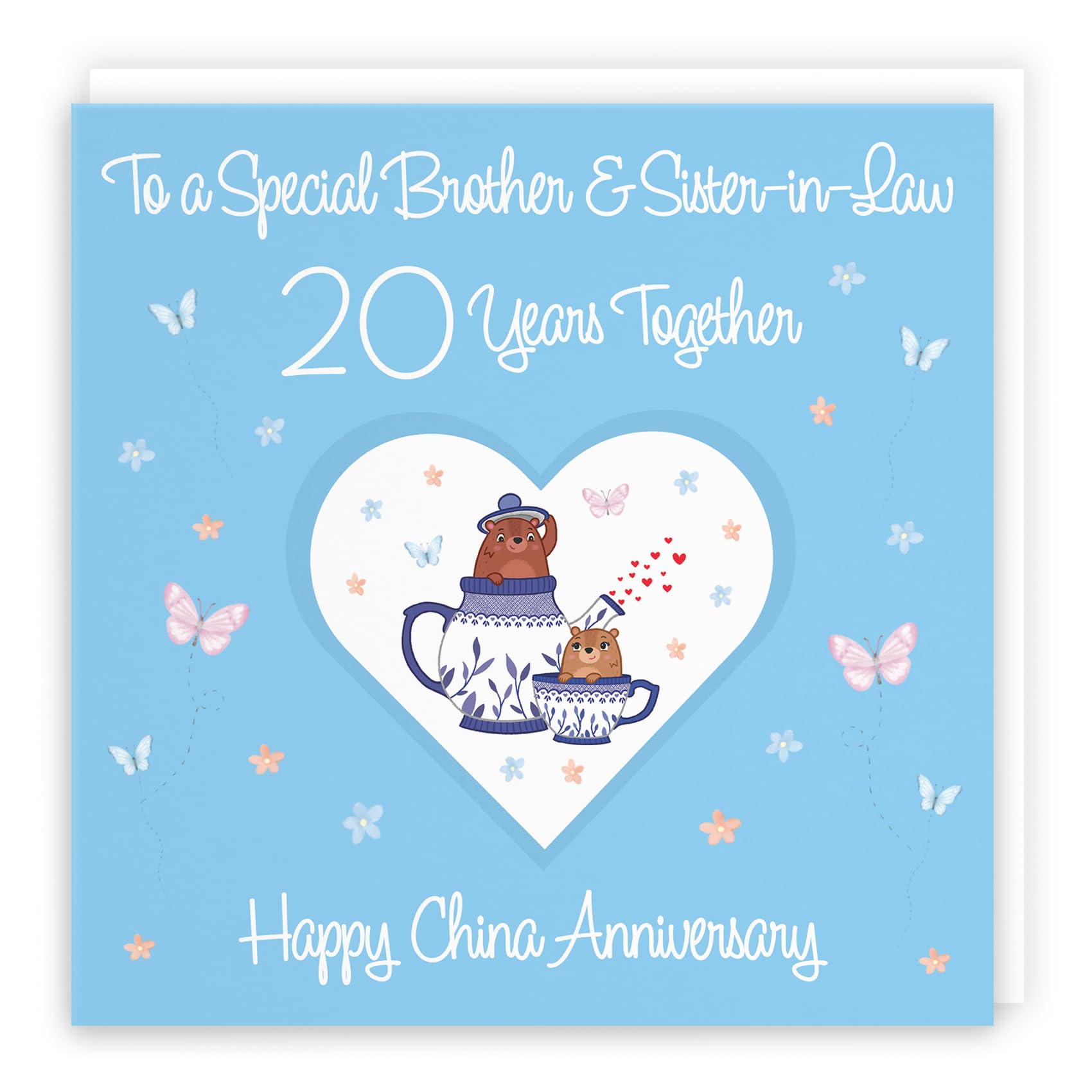 Hunts England, Brother & Sister-in-Law 20th Anniversary Card, 20 Years, China Anniversary, Romantic Meadows, Fun Card