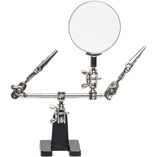 AORAEM Helping Hands Magnifier with Dual Adjustable Alligator Clips in 2.5x Magnifying Glass Soldering Station for Crafting, Hobby, Micro Objects (2.5X)