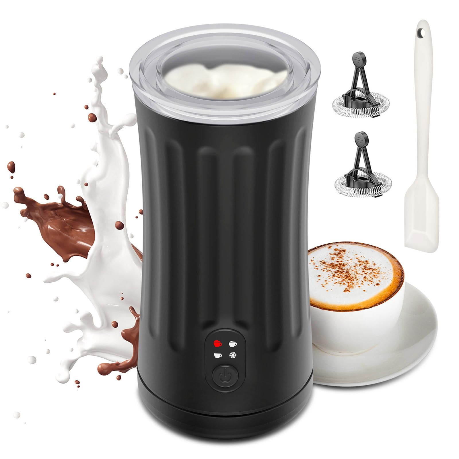 Milk Frother, 4-in-1 Electric Milk Frother and Steamer, Automatic Hot and Cold Foam Maker and Milk Warmer for Coffee, Latte, Cappuccino, Macchiato, Hot Chocolate(Black)