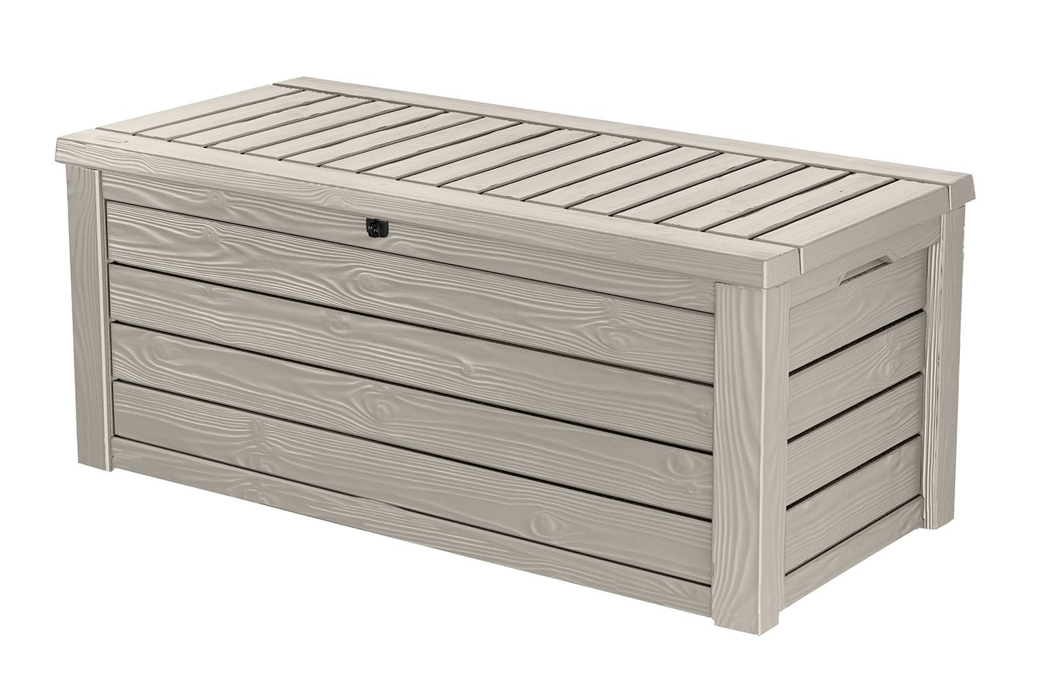 Keter Westwood 150 Gallon Resin Large Outdoor Storage Box for Patio Furniture, Outdoor Cushions, Garden Tools and Pool Floats, Beige