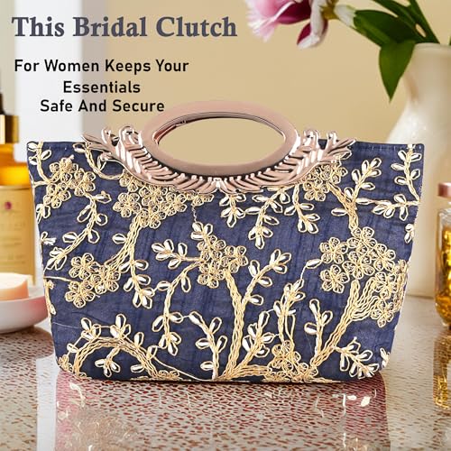 Image of Kuber Industries 2 Pcs Polyester Purse for Woman with Zip Closure | Gift Items for Women and Girls | Stylish Embroidered Ladies Purse | Kada Design - Blue