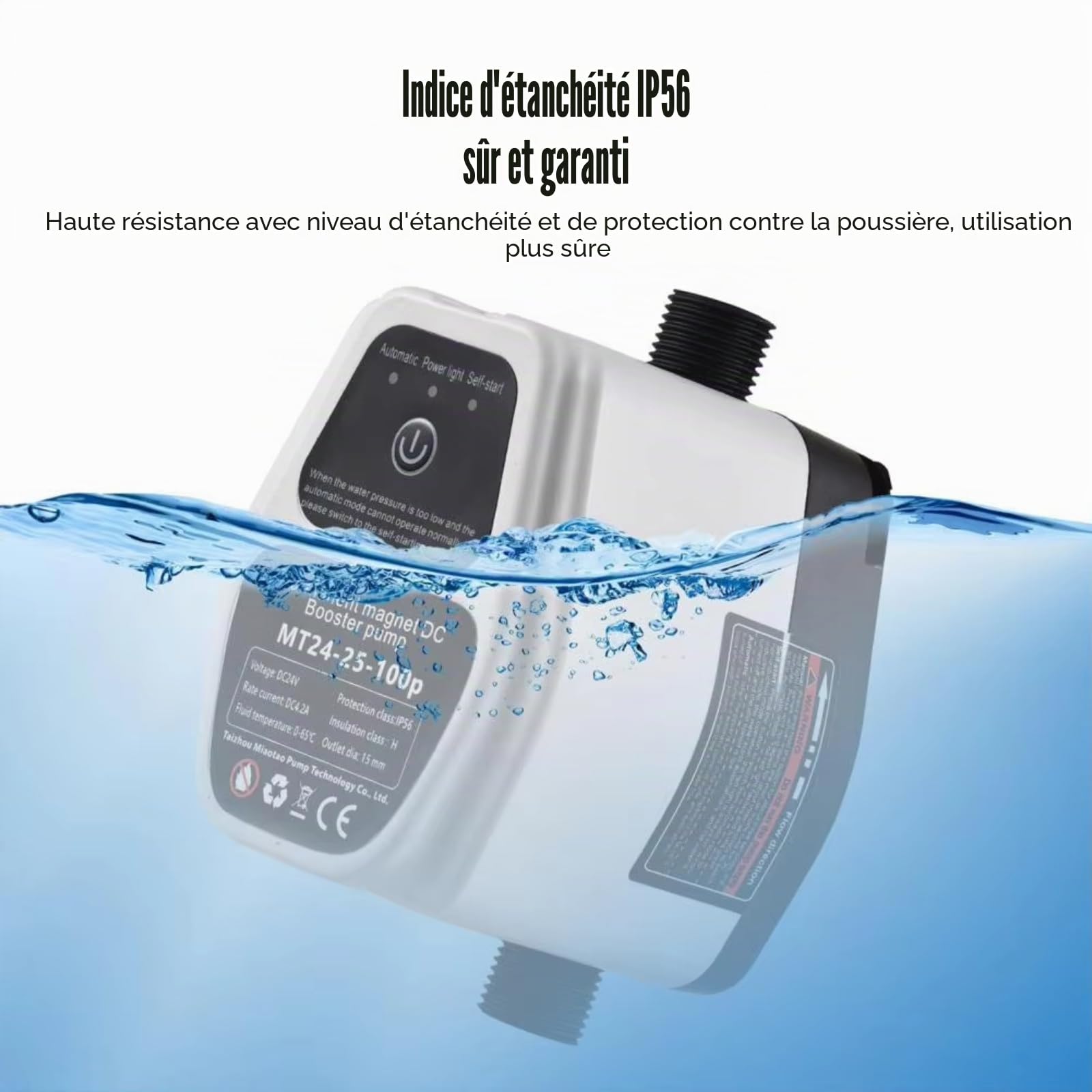Pompe d'augmentation de pression 24V, 100W 25L Pompe de surpression d'eau silencieuse à détection intelligente entièrement automatique pour systèmes d'alimentation en eau