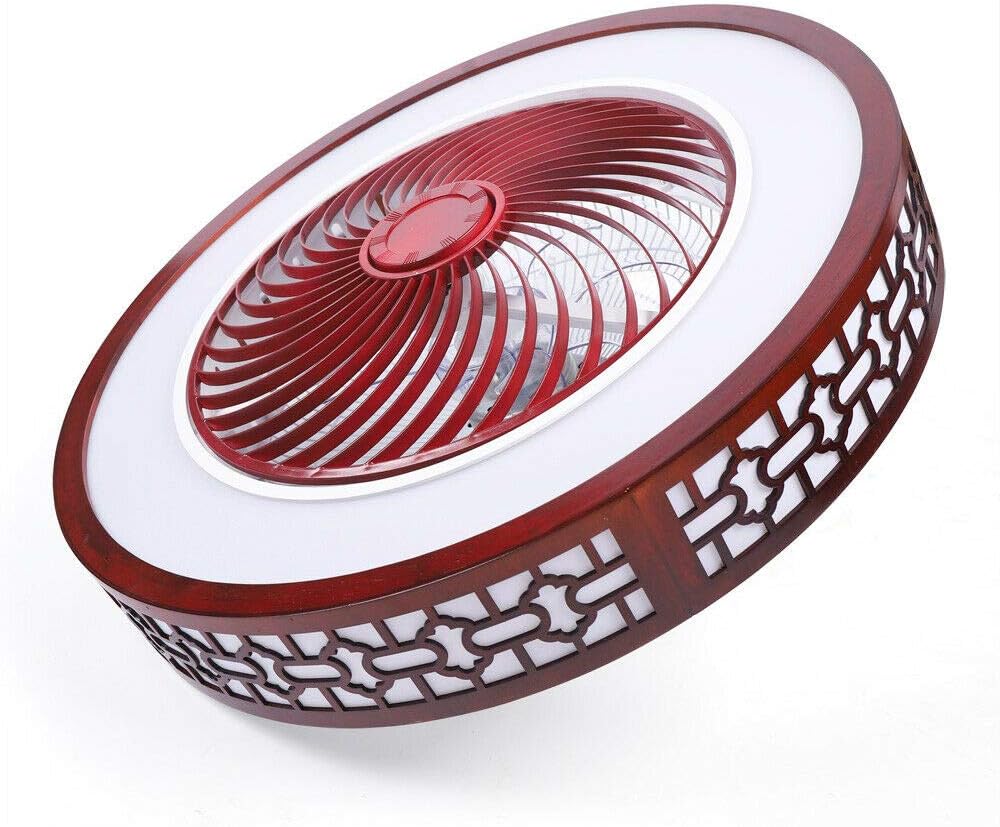 TFCFL 22 Inches Brown Red Ceiling Fan with Light Controller 2-Color Lighting Modes LED Ceiling Chandelier Solid Wood Invisible Acrylic Blades Semi Flush Mount Low Profile Fan