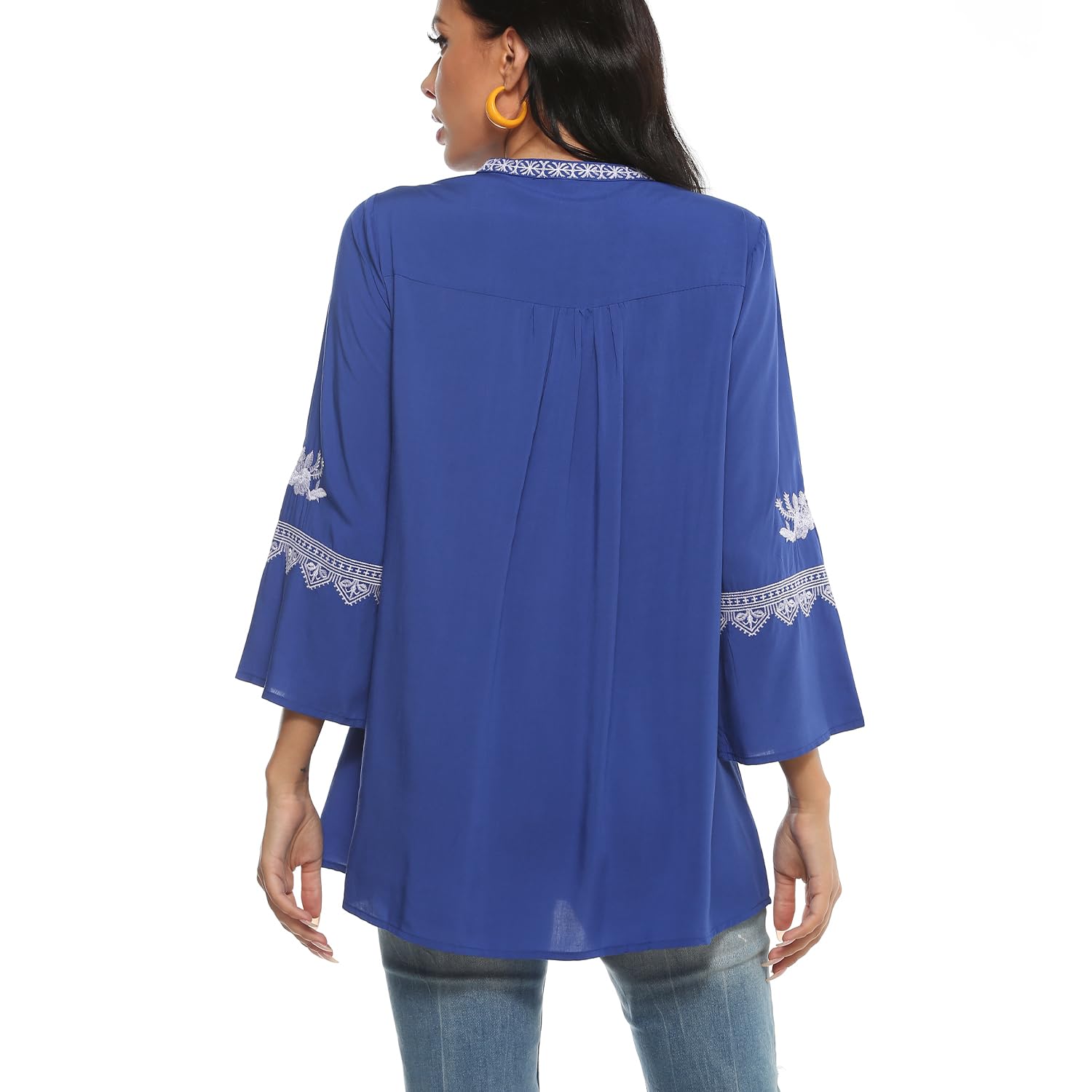 Blusa de verano para mujer, estilo bohemio, bordado mexicano, cuello en V, manga corta, estilo bohemio, túnica, folklore hippie