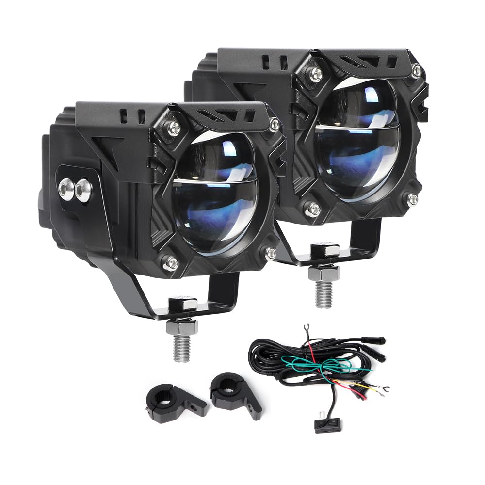 EXZEIT Motorcycle Auxiliary Light Kit, White and Yellow High Low Beam Driving Lights Fog Light, Compatible with Motorcycle ADV ATV UTV Car Truck, 12V/24V