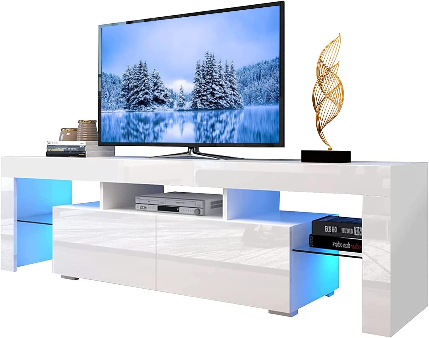Glossy LED TV Stand for 65 Inch TVs, Entertainment Center