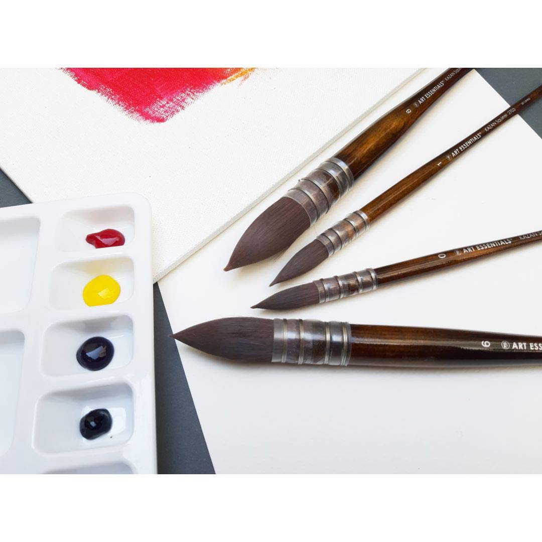 Art Essentials Kazan Synthetic Squirrel Hair Brush for Watercolour, Gouache and Ink - Series 2703 - Quill Mounted Mop - Short Handle - Size: 2, with Maximum Colour Holding Capacity & Point Retention 4