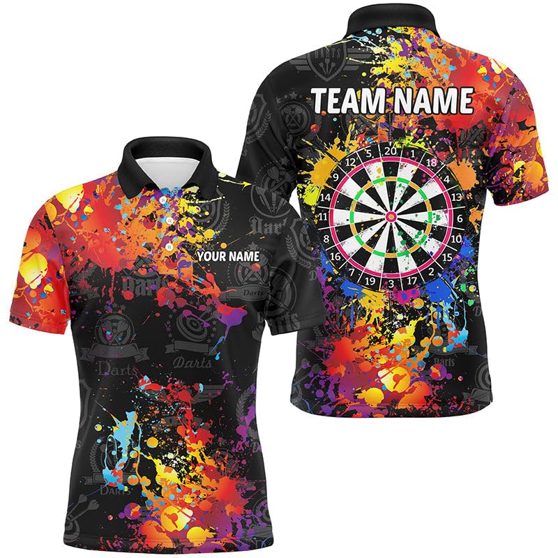 Personalisierte Dartscheibe Buntes Design, Schwarze Darts-Shirts für Herren & Damen, Grunge-Stil Darts-Trikots T1894