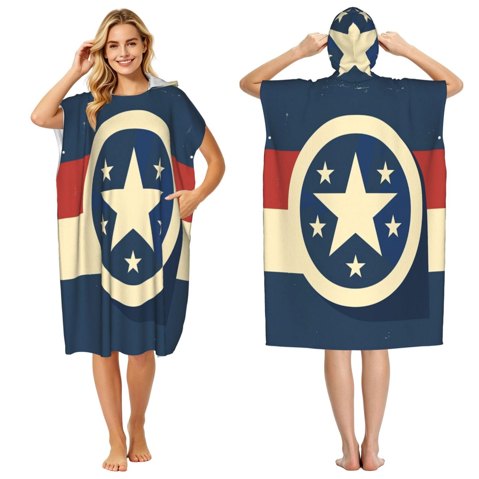 KLGRTJHK Tennessee State Flag Adult Hooded Beach Poncho Towel 43"X35"