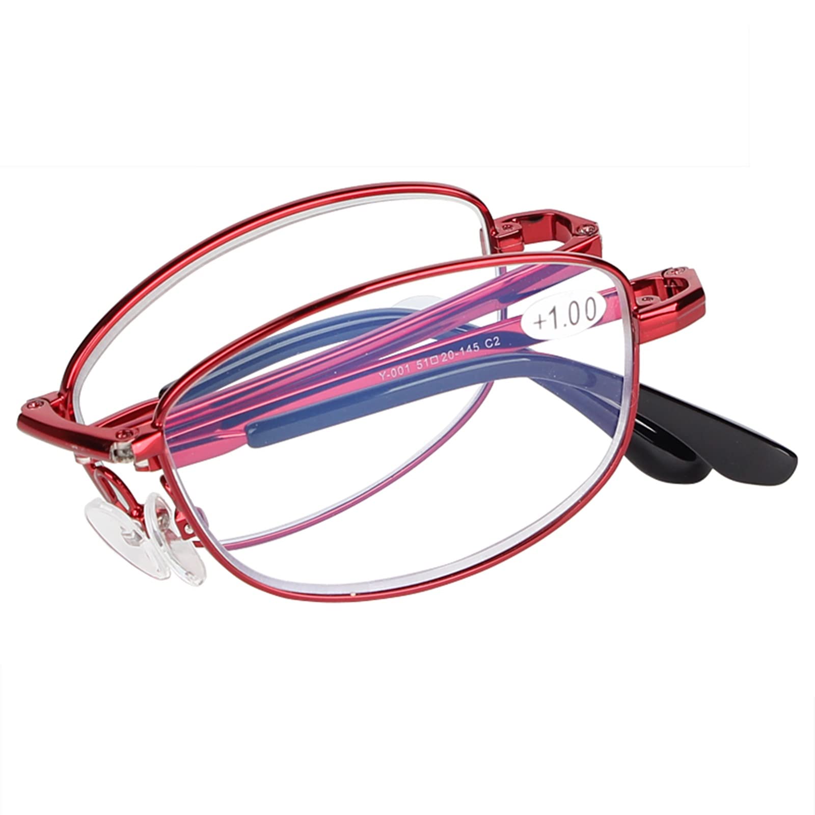 Damskie Okulary Do Czytania Z Filtrem Przeciw Niebieskiemu Światłu, Mini Kieszonkowe Okulary Do Czytania, Owalne Okulary Do Czytania Z Metalową Ramką/Red/3