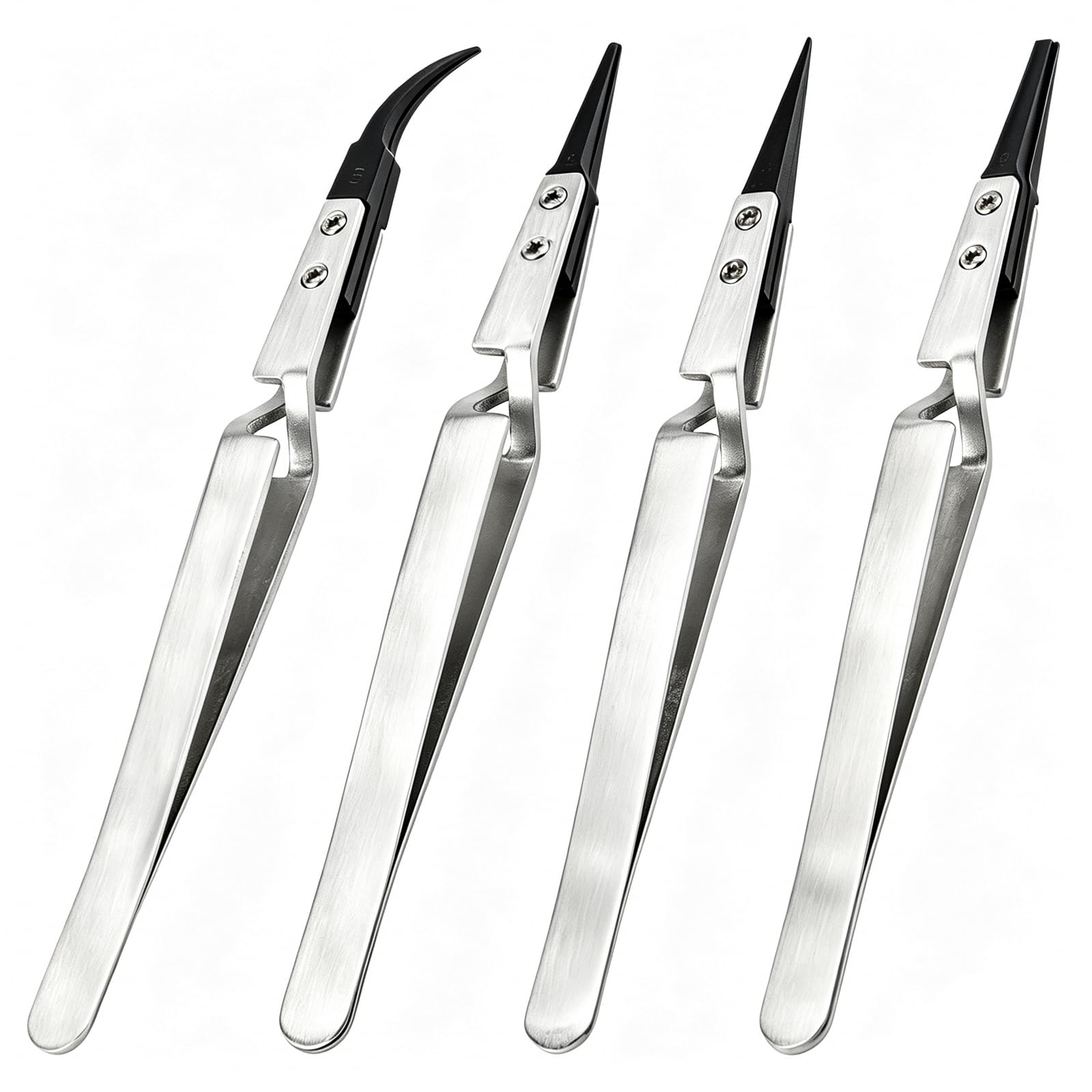 Edelstahl Präzisions 4 pezzi Pinzette di precisione per elettronica, Pinzette con Punta in Plastica in Acciaio Inox, per elettronica, gioielli, artigianato, laboratorio, hobby