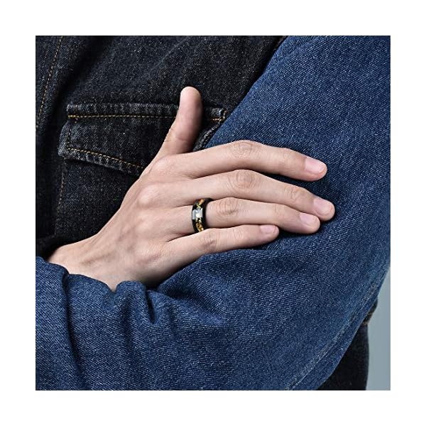 King Will NATURE Mens 8mm Black Tungsten Carbide Wedding Ring Black and Gold Foils Inlay Beveled Edge Polished Finish Wedding Band 10 - Image 5