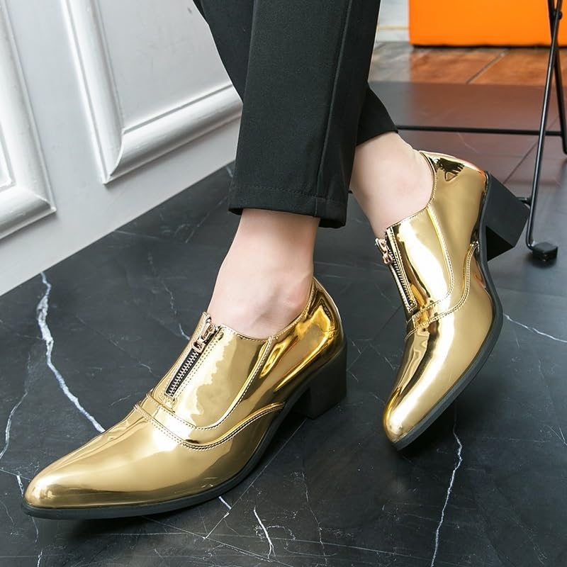 Classic Stylish Patent Leather Oxfords Men Elegantes Zipper Casual Shoes High Heels Men New Pointy Business Work Men's Shoes3