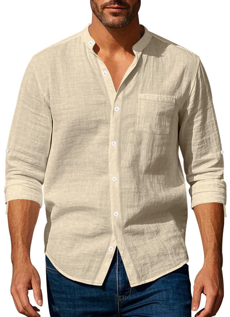 Chándal Hombre Lino 2 Piezas Camisa con Botones y Pantalones Cortos Verano Casual Playa