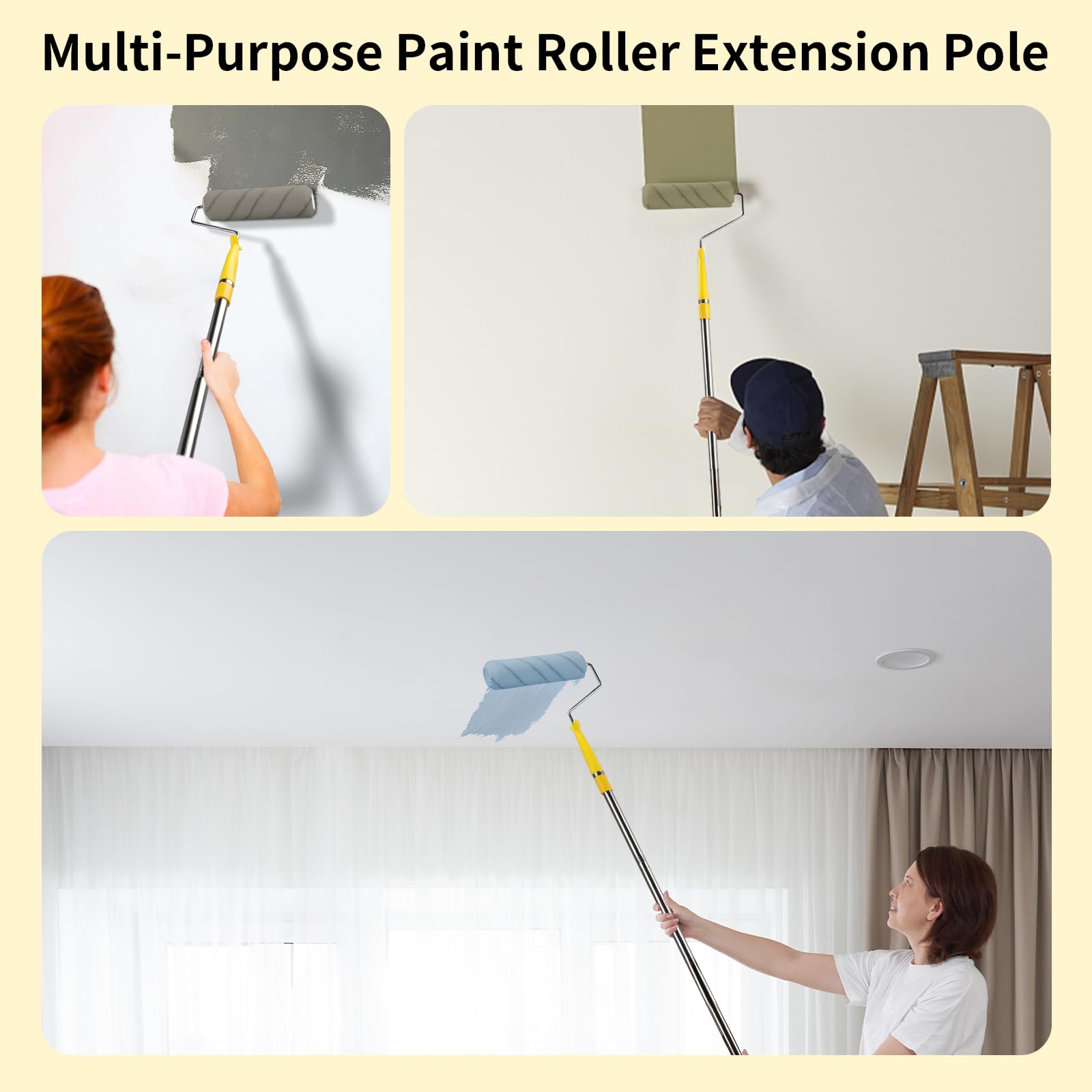 Tefola 7 x Rodillo de Pintura 23 cm de Pelo Fino | Rodillo Pintura Pared con Varilla de Extensión de 1,1 M | Film Antigoteo 4 x 5 m | Brochas Pintura Pared para Pintar Paredes y Techos