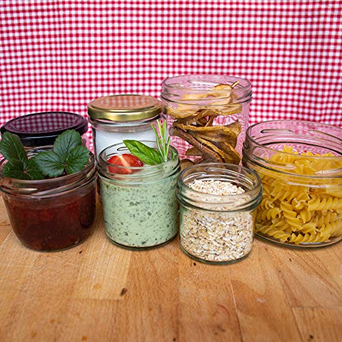Flaschenbauer 24er Set Premium Sturzgläser 230ml - Vielseitige Marmeladengläser & Einmachgläser mit Wahlweise Farbigen Twist Off Deckeln - Ideal für Suppen, Dips, Tee, Kräuter - TO82/Gold – Bild 5