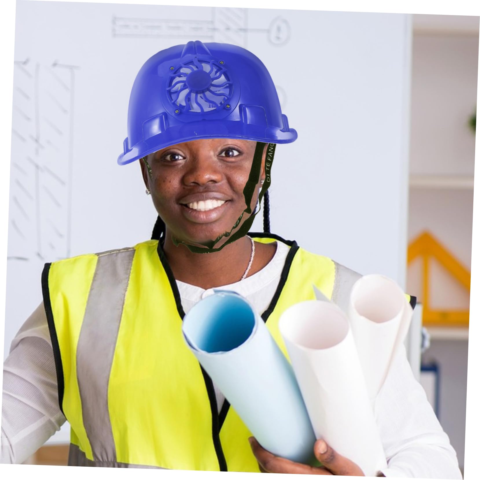 UKCOCO casco elmetto da ventaglio fan del cappello duro Cappello con protezione solare antiscottatura da costruzione da uomo elmetto protettivo plastica Blue