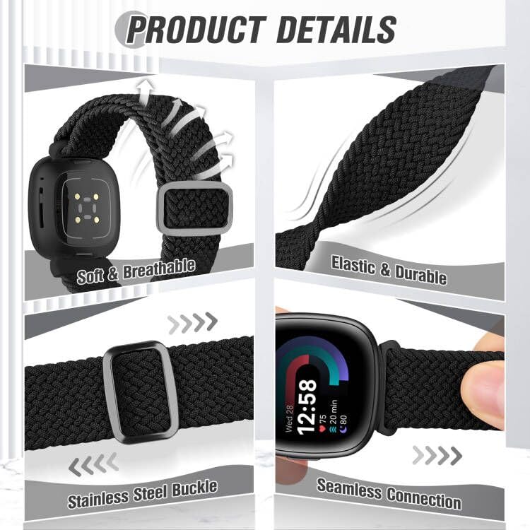 SHIJZWD 2Packs Elastic Braided Straps Compatible with Fitbit Versa 4/3 - Image 3