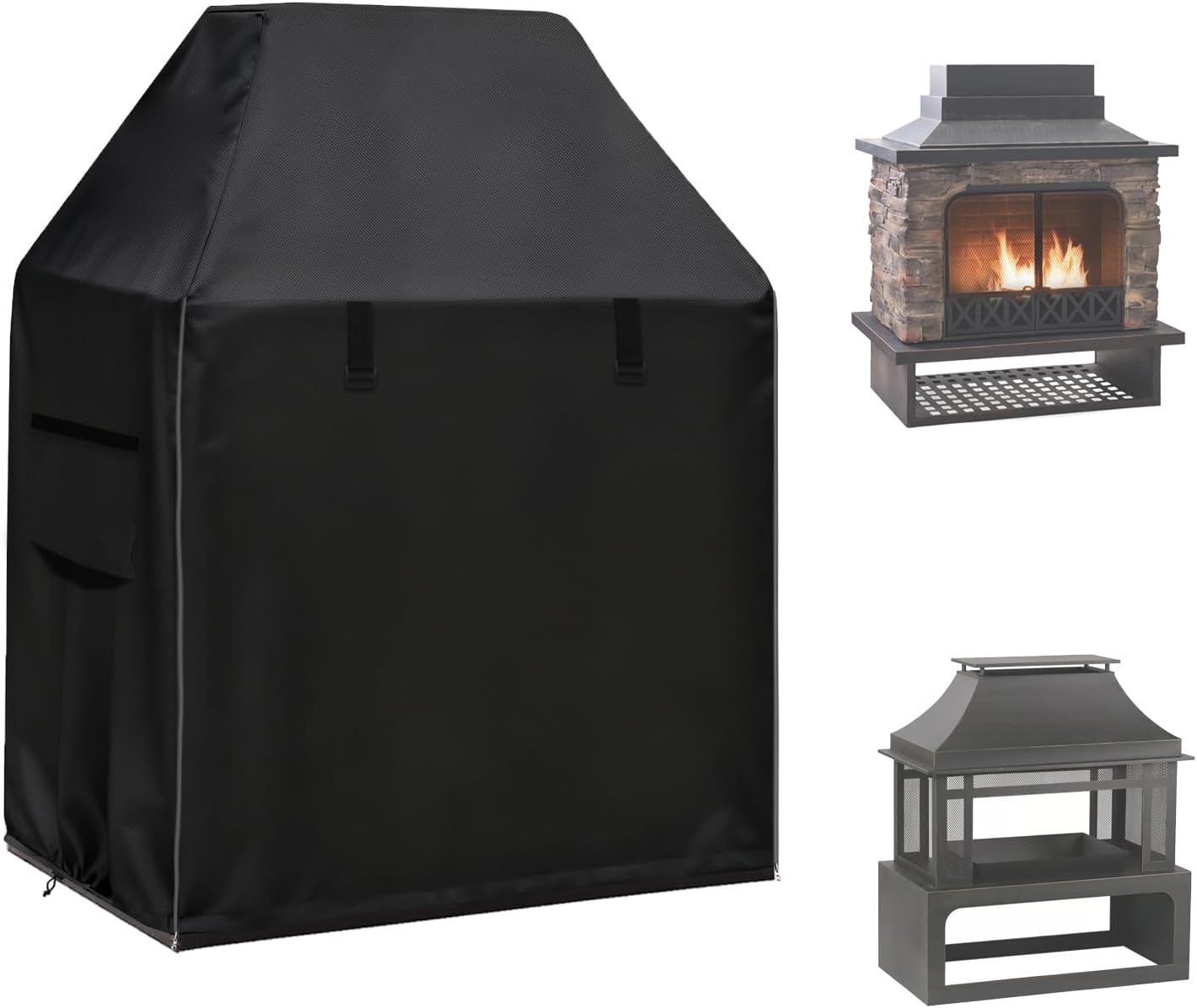 Outdoor Fireplace Cover,Heavy-Duty 600D Oxford Waterproof Steel Chimney Fireplace Cover for Outside Wood Burning Fire Pits,42"W × 24"D × 48"H,Black