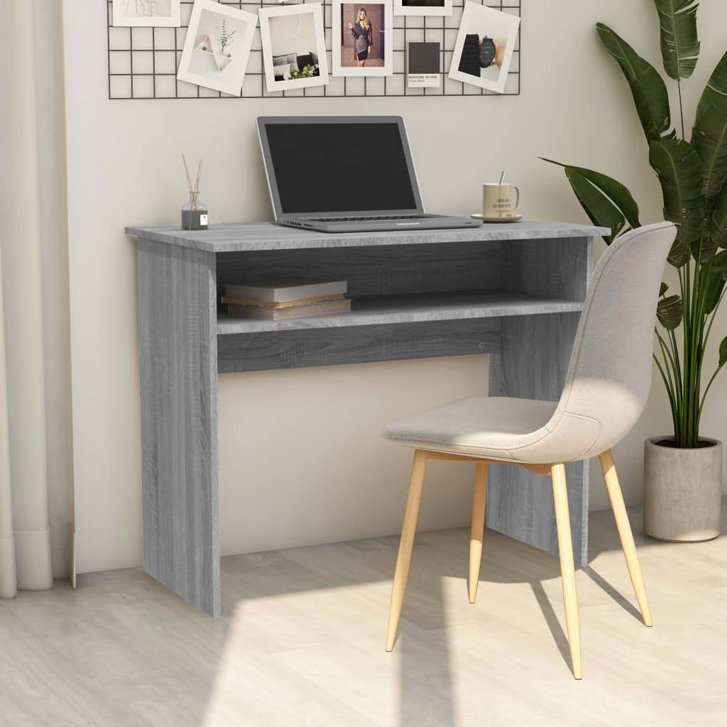 Schreibtisch Grau Sonoma 90x50x74 cm aus Holzwerkstoff Robuster und moderner Computertisch mit Ablagefach für platzsparende Büroorganisation im Home Office Wohnzimmer Jugendzimmer
