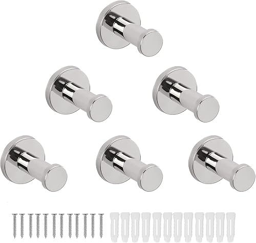 Vanloory Ganchos para toallas de baño, paquete de 6 ganchos redondos para abrigos, gancho resistente para bata montado en la pared, colgador de ropa