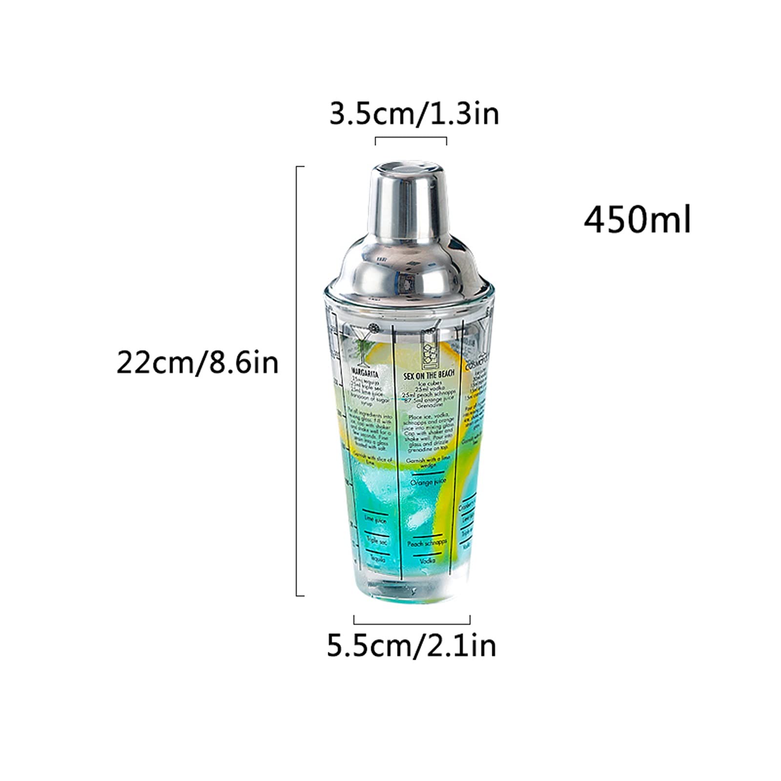 Juego de Coctelera Coctelera de cóctel,agitadora de bebidas,recetas de martini medido mezcla de vidrio y acero inoxidable superior zapatero,mejor regalo para principiantes Agitador de Cócteles