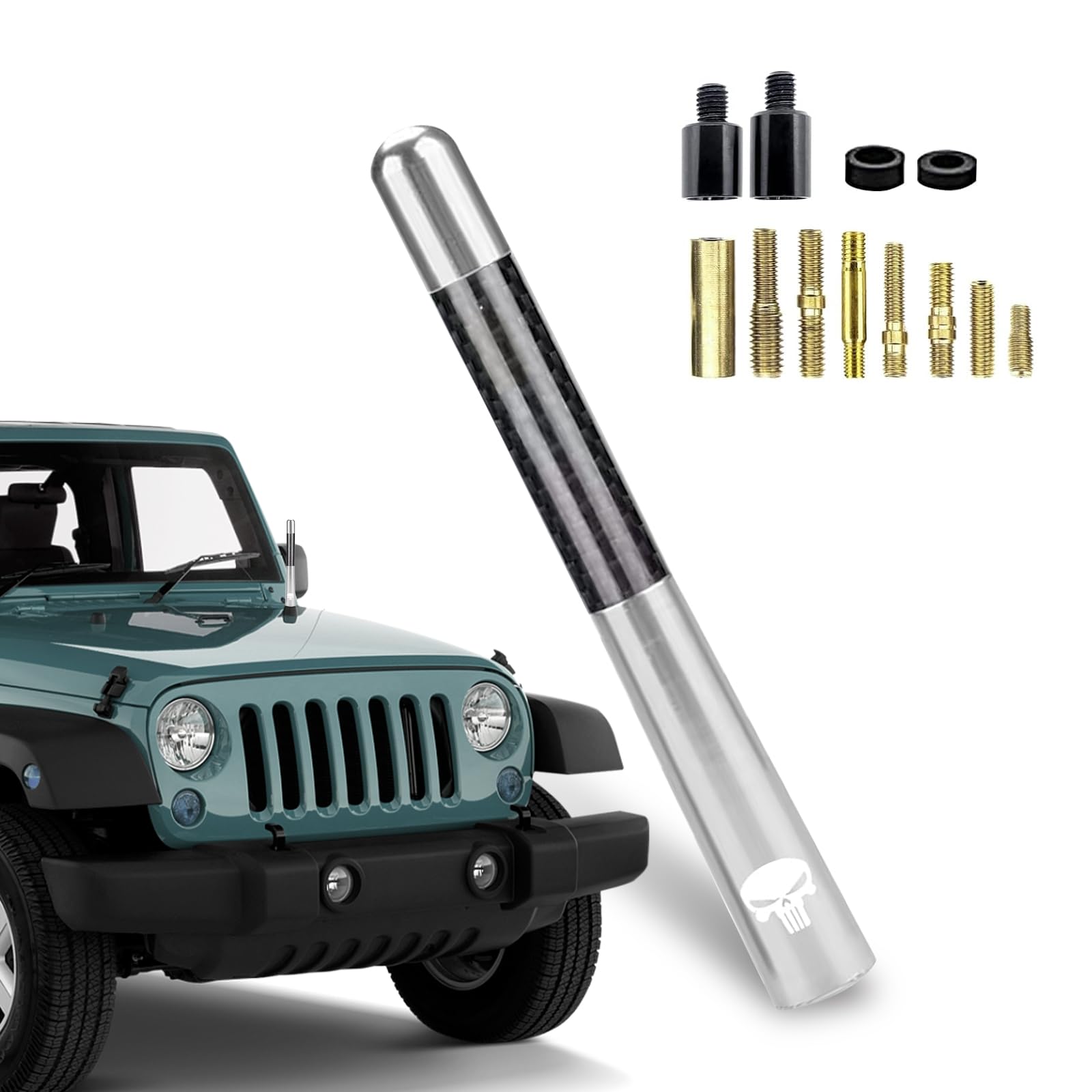 1 PC Car Carbon Fiber Antenna, 4.7" Wireless Signal Receiving Metal External Antenna, Smooth Appearance Decorative Antenna with Screw Washer Accessories, Universal for Cars (Black & Silver)