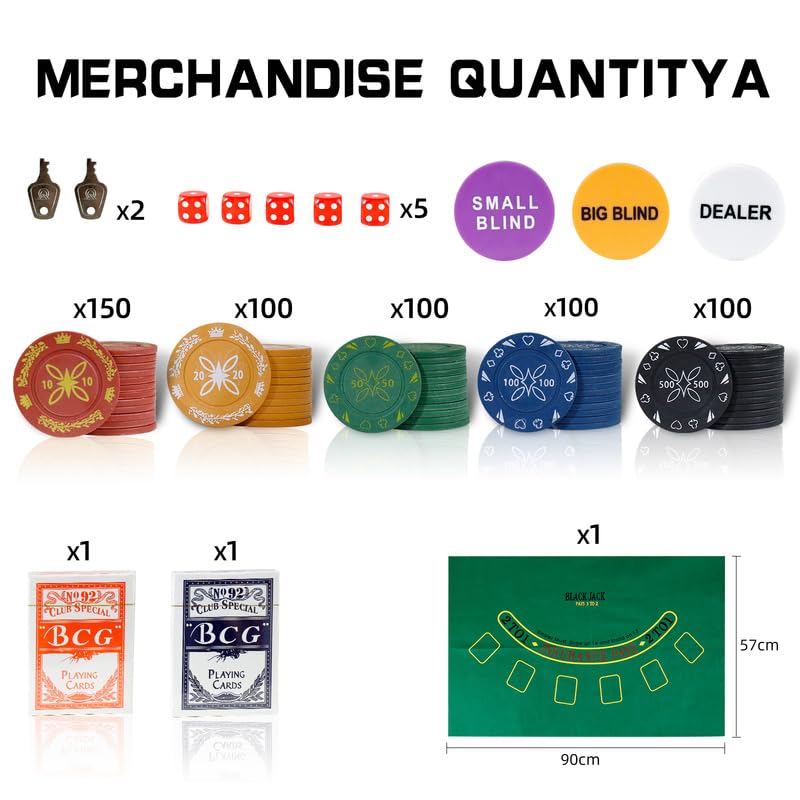 CCLIFE Set da Poker Chips Poker in plastica, 500 fiches con Stampa, Scatola Alluminio Argento