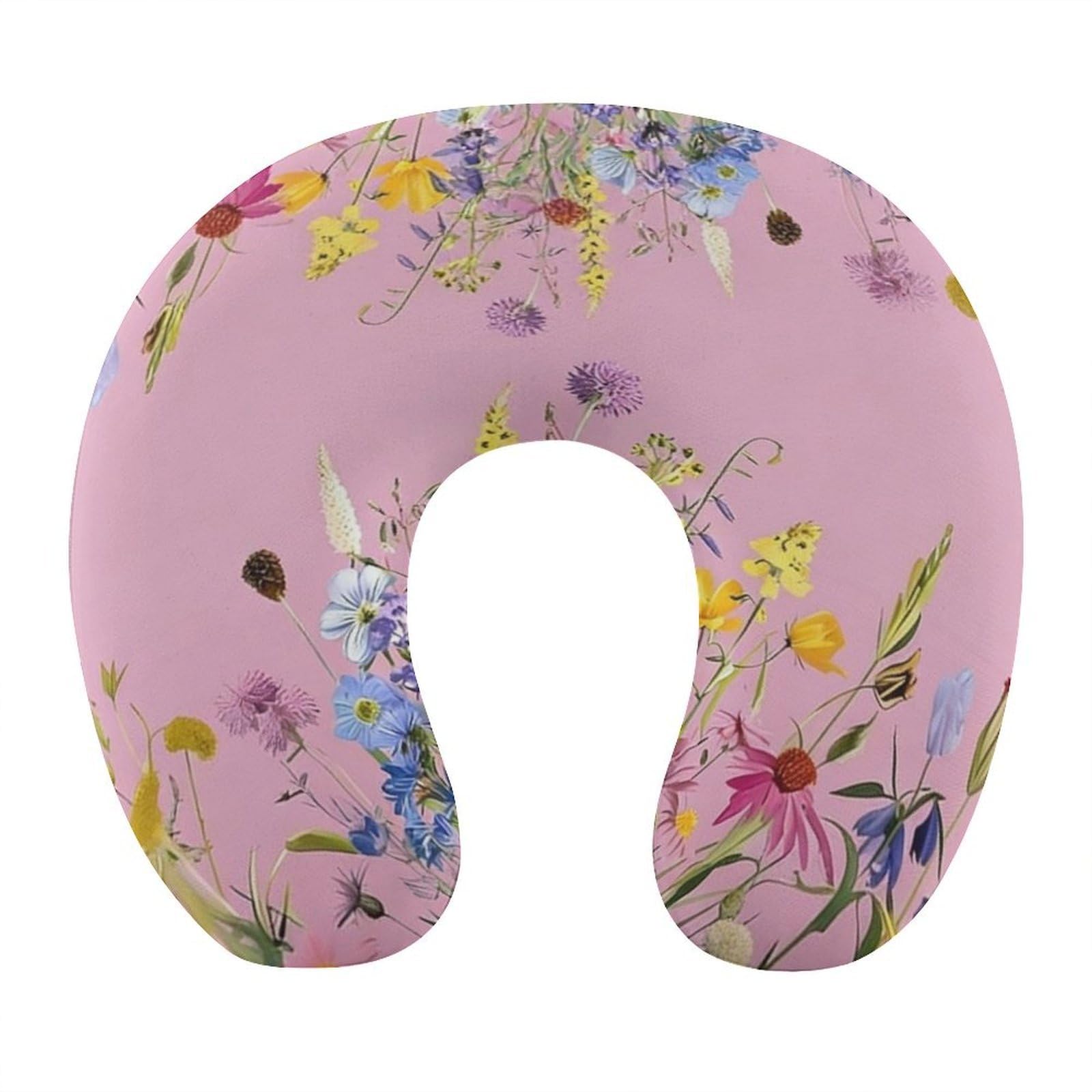 Btcowzrv Style Illustrated Meadow Of Varied Wildflowers U Shaped Neck Pillow Travel Pillows