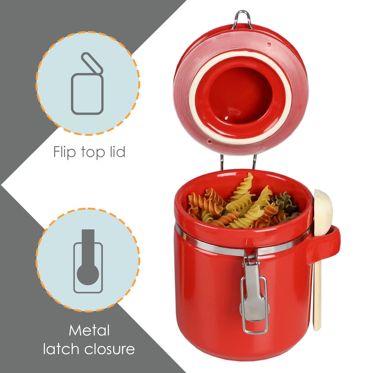 Home Basics CS44155 Home Basic - Set di 4 barattoli in ceramica con cucchiaio, ermetici, per bancone da cucina, zucchero, caffè, taniche in ceramica, rosso/gita, tinta unita (Getaway Solids)