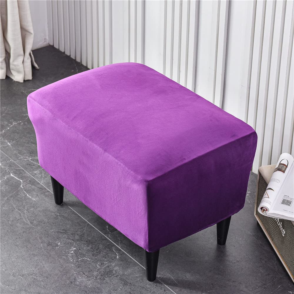 Highdi Purple Ottoman Cover Rectangle Velvet Spandex, Stretch Footstool Slipcover, Stool Protector Cover With Elastic Bottom, Dustproof Removable Washable