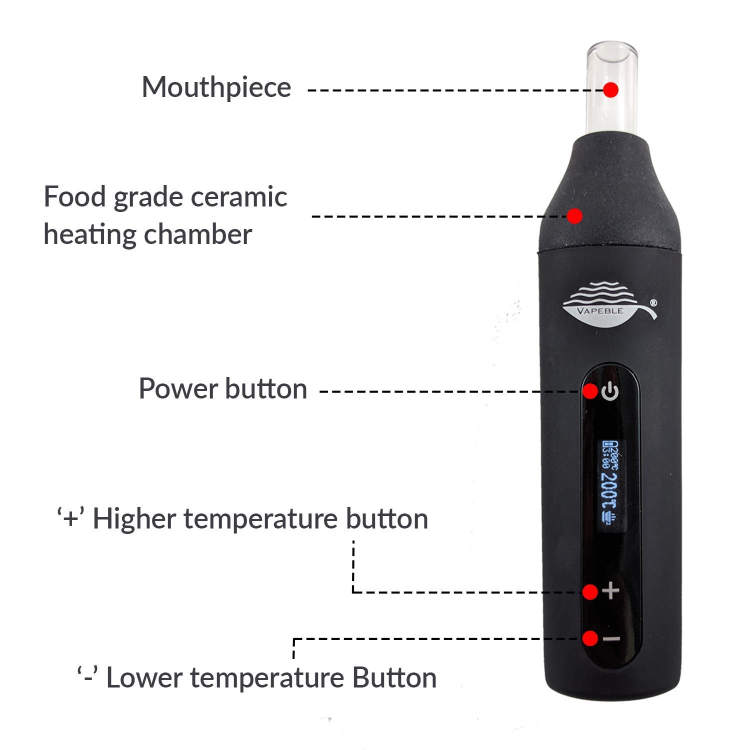 Vaporizzatore Pen Vapeble Nebel Vaporizer con bocchino in vetro display OLED e controllo continuo della temperatura Evaporator rende super Vape per erbe infestanti ed erbe aromatiche
